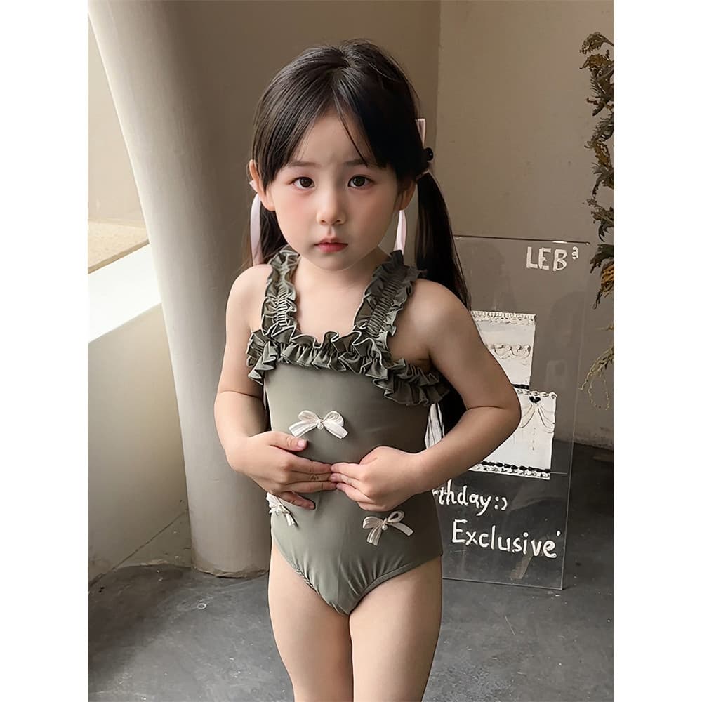 Crianças meninas bebê menina maiô arco verão novo estilo estilingue triângulo maiô de uma peça bonito maiô de renda
