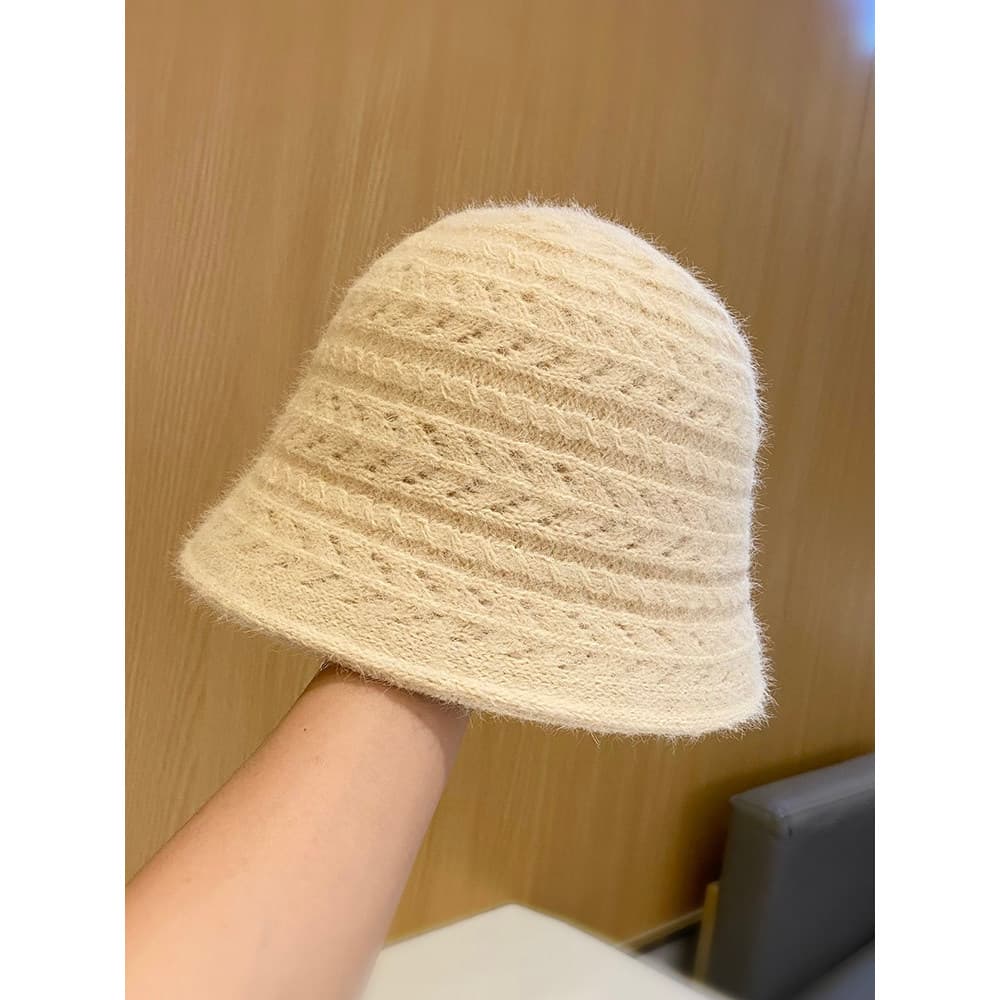 Nicho japonês ins chapéu de bacia de malha dupla Face feminino outono inverno moda na moda All-Match rosto-olhando peque