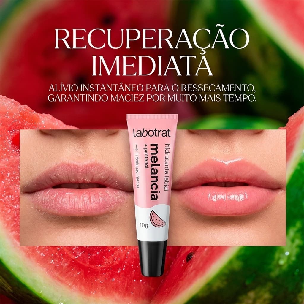 Hidratante Labial Labios Melancia Pantenol Manteiga Cacau Efeito Gloss Hidratação Profunda Nutrição Brilho 10g