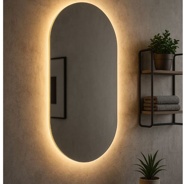 Espelho Oval LED Parede 80x50 Luz Quente Fria Banheiro Decoracao Touch Moderno