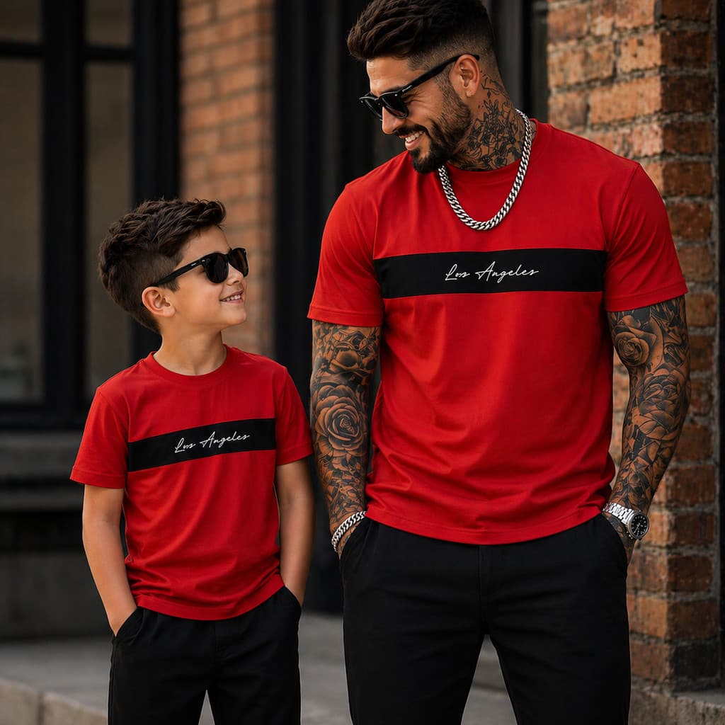 Kit Pai e Filho Los Angeles 100% Algodão Premium Camiseta Masculina Infantil Confortável Família