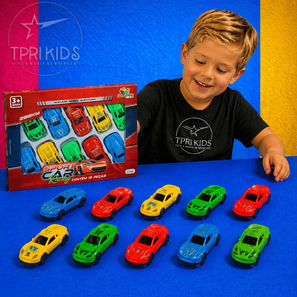 Kit 10 Mini Carrinho Brinquedo Sport Racing Roda Livre Corrida Colorido Menino Infantil