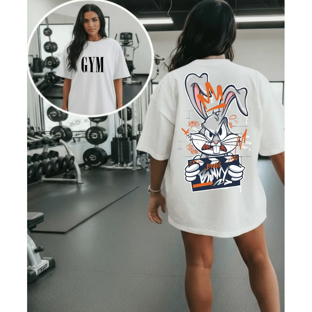 Camiseta Camisa Tshirt 100% Algodão Gym Treino Academia Musculação Solta Fitness Coelho Desenho