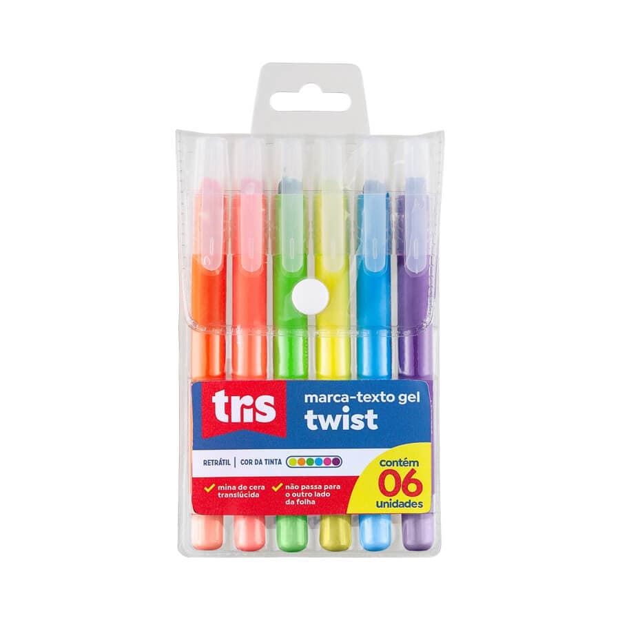 CANETA MARCA TEXTO GEL TWIST 6 CORES TRIS