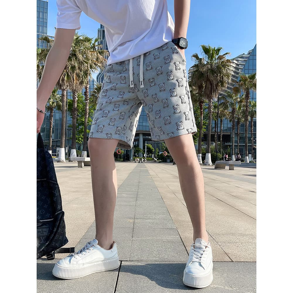High-End urso Jacquard Shorts masculino verão rua wear exterior calças de cinco pontos masculino verão fino calças casua