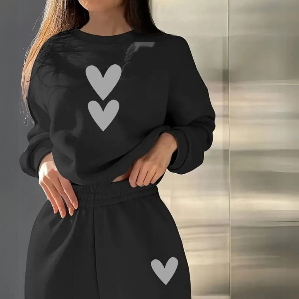 Conjunto Moletom Careca Feminino Heart Blusa De Frio + Calça Moletom Estampados Unissex Outono/Inverno