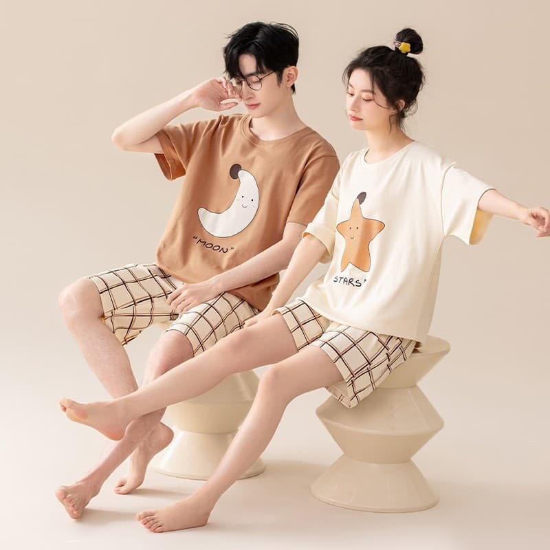 Verão fino algodão casal pijamas feminino Shorts de manga curta dos desenhos animados bonito Casual tamanho grande pode