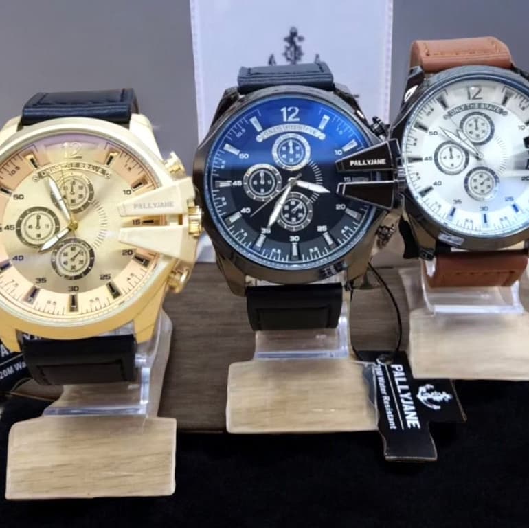 Relógio Masculino A Prova de Água Pallyjane Mod P1, Pulseira de Couro presente para homens