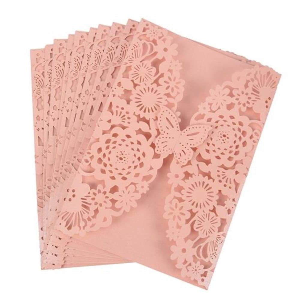 10pcs/pack Borboletas Delicadas Esculpidas Cartão De Convite De Casamento 5R Festa De Aniversário Romântico Envelope Con