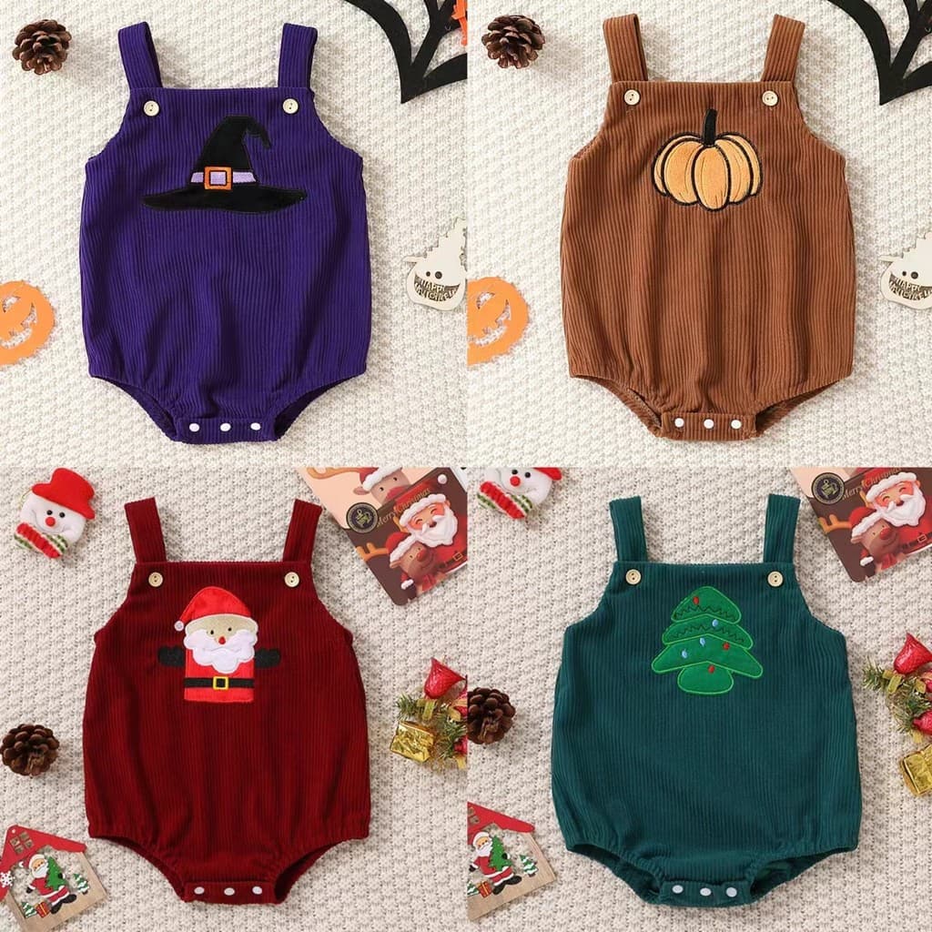 2026 Macacão de bebê novo produto roupas de Halloween bebê criança veludo macacão triangular de Natal