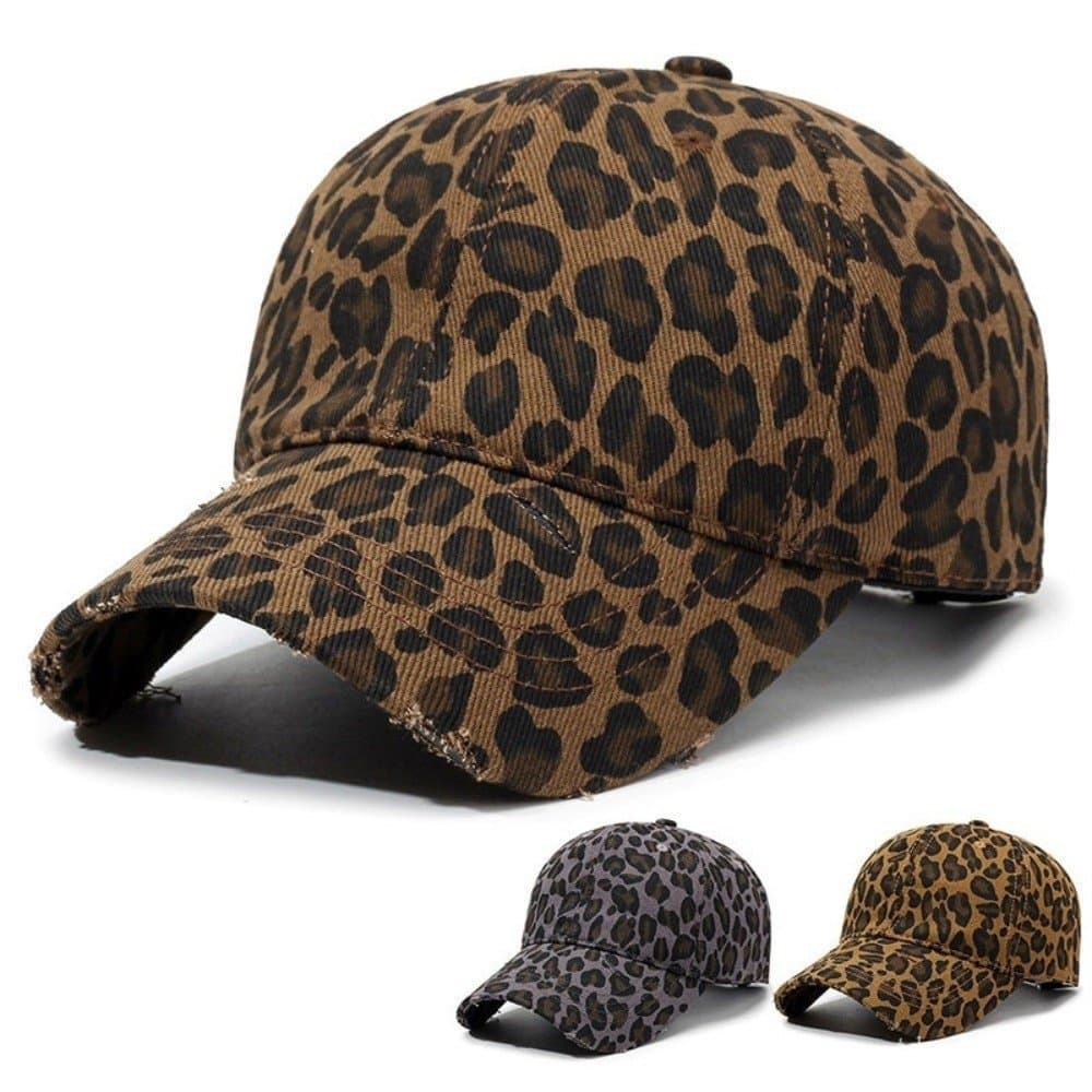 Boné com estampa de leopardo, boné de beisebol retrô respirável, proteção solar, alça ajustável, adequado para esportes