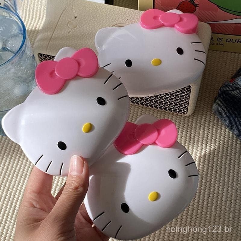 Espelho portátil dobrável pequeno do anime Hello Kitty, adequado para estudantes, novo e fofo espelho mini de dupla face