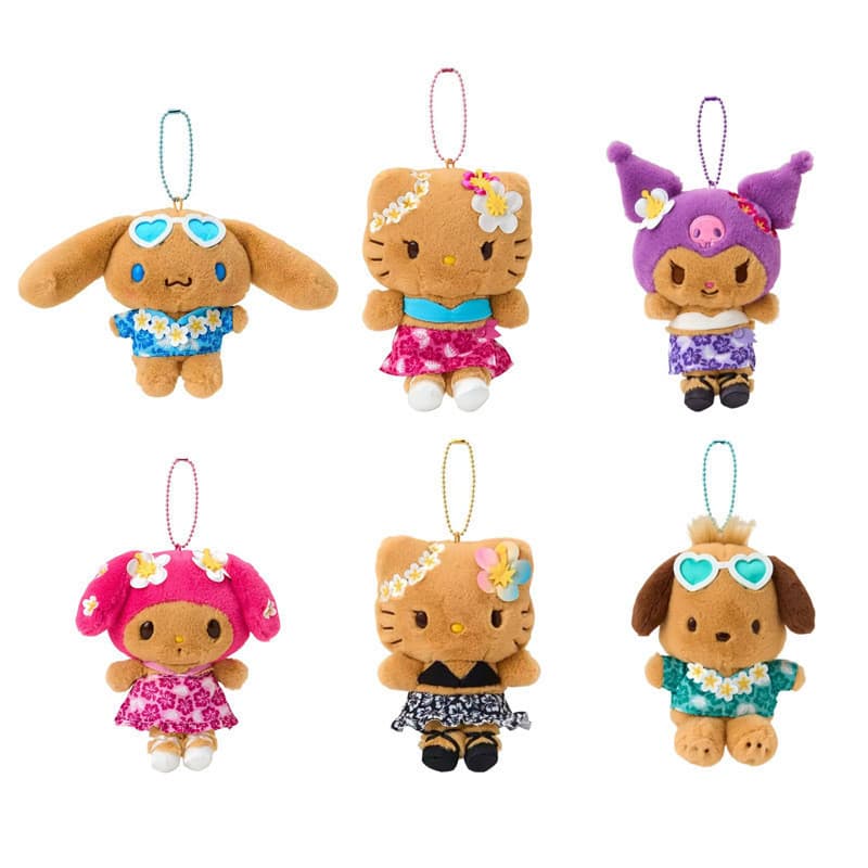 Sanrio Hawaii Series Plushie Toy Bronzeamento Hello Kitty Kuromi Chaveiro De Pelúcia Bolsa Pingente Presente De Natal Pa