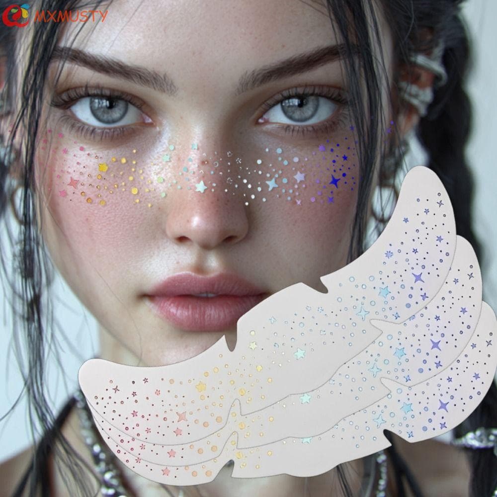 MXMUSTYZA 6 Folhas De Adesivos De Sardas Com Glitter , Falsas Brilho Brilhante À Prova D'água , Criativos
