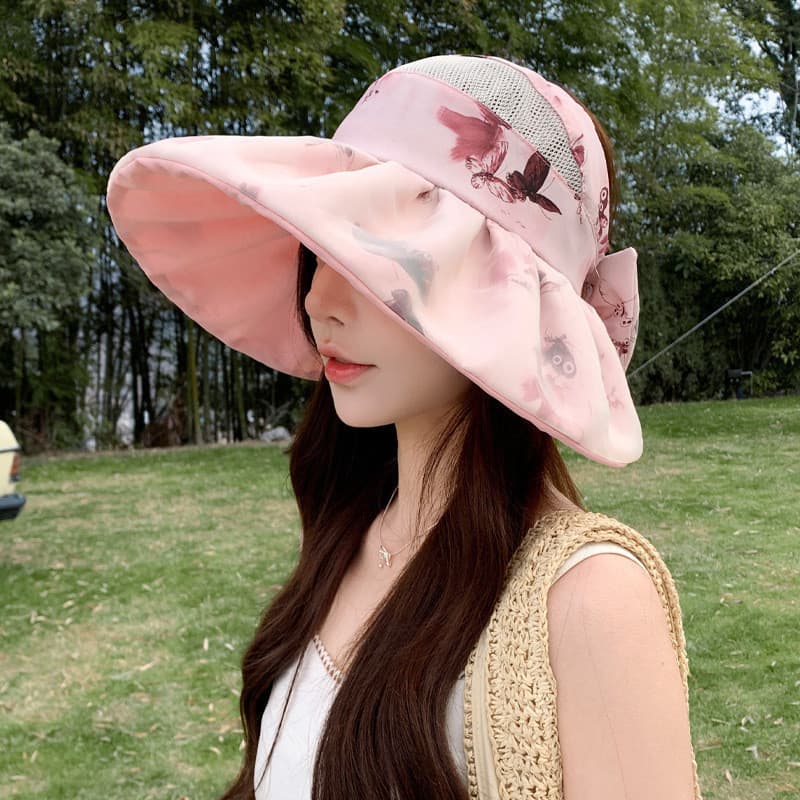 [Estoque pronto] Chapéu Taichung Wenling feminino primavera verão meio oco Top Anti-ultravioleta chapéu de sol moda aba
