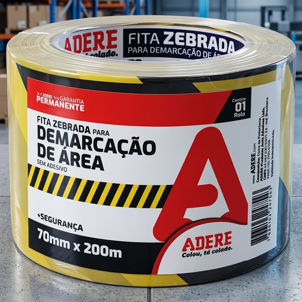 Fita Demarcação Zebrada 200m Preto Amarelo Segurança Industrial Sem Adesivo