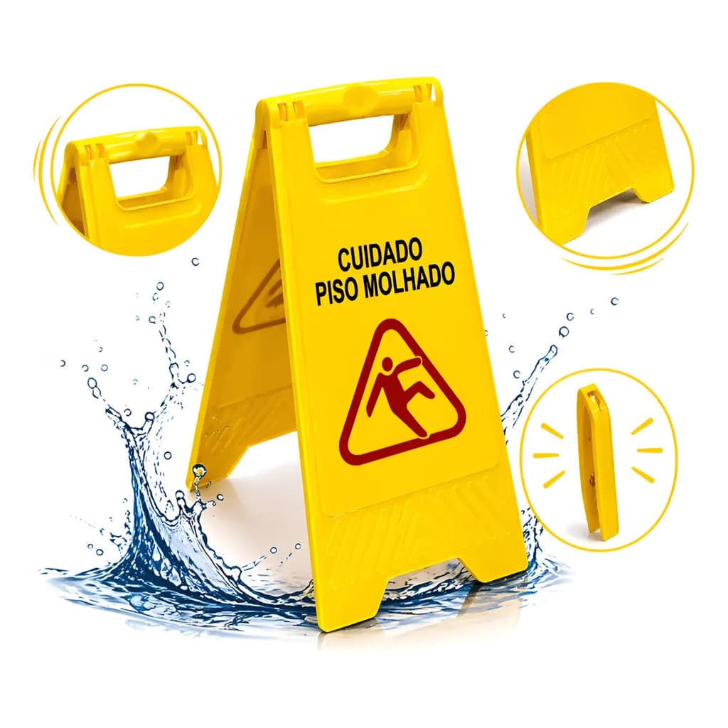 Cavalete Sinalizador Piso Molhado Cuidado Placa Amarela Arqplast