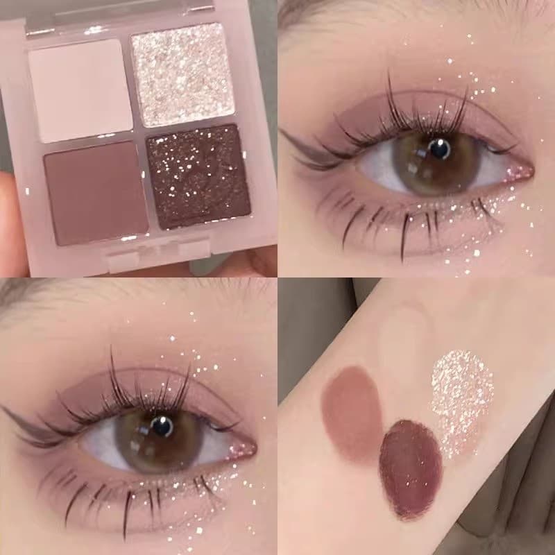 Nova paleta de sombras de quatro cores urso morango ins perolado fino piscando cinza frio chá roxo marrom maquiagem para
