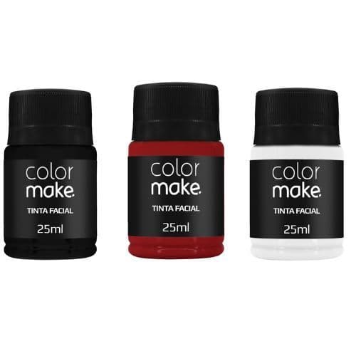 Kit Tinta Liquida Facial Colormake 35ml com 3 by color Cores (branco/preto/vermelho)