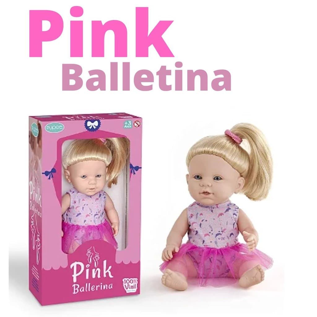Boneca Em Vinil Pink Ballerina  Com Cabelo Loiro Comprido 30cm - Pupee Brinquedo