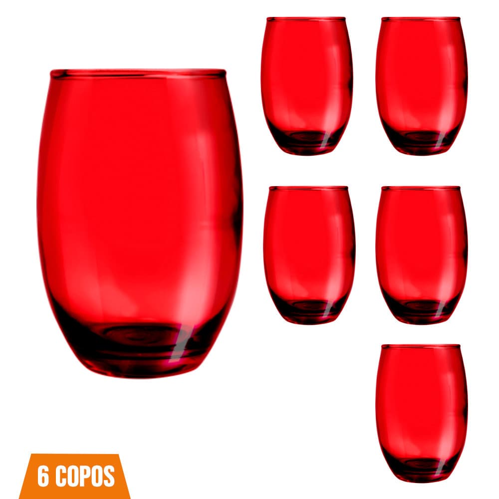 Conjunto Com 6 Copos Vidro Bellagio 625ml Grande Vermelho