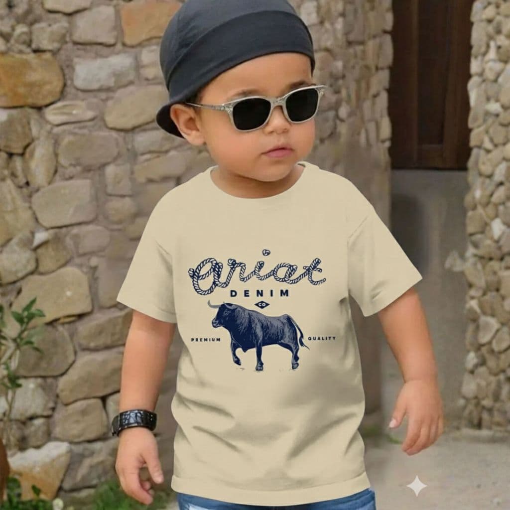 Camiseta Infantil Country Unissex ARIAT Rodeio Texas Camisa Mini Cowboy Estilo Peão Festa Agro