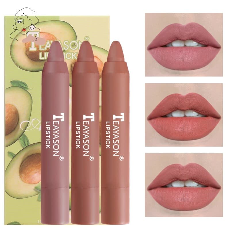 Conjunto De Batom De Veludo Fosco 3 Unidades/Delicado/À Prova D'água/Antiaderente/Lápis Nu