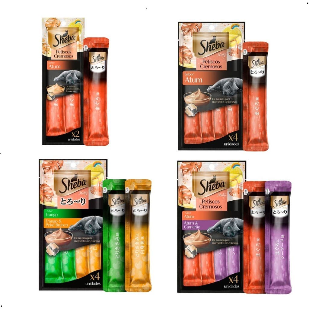 Petisco Cremoso Sheba para Gatos Tipo Churu Frango Atum Camarão, peixe branco, salmao ,  24g ou 48g.