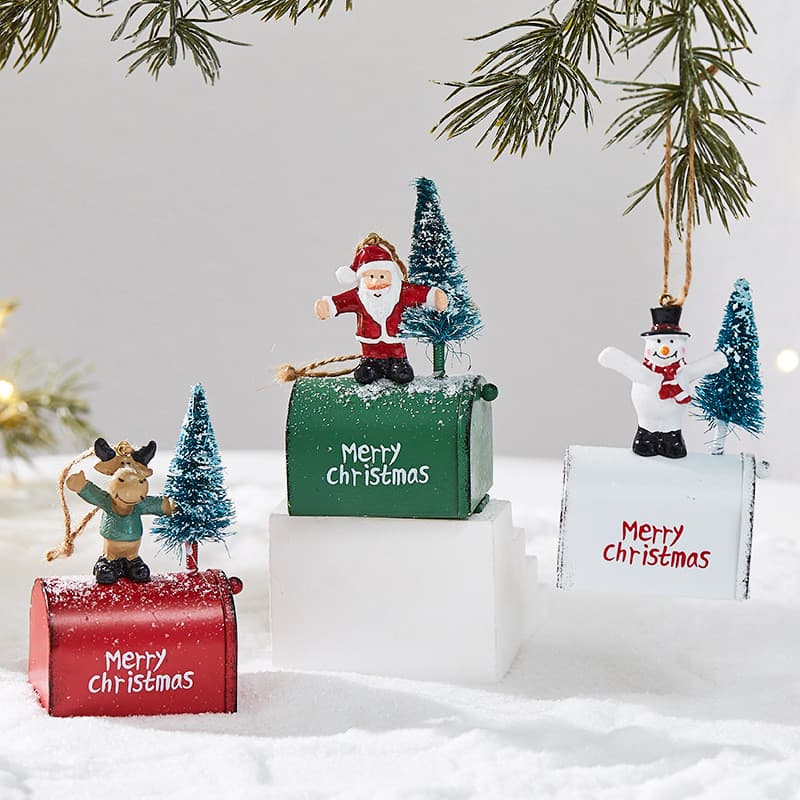 Caixa de Correio Decorativa de Ferro de Natal - Adereços para Exibição de Bar e Vitrine Interna/Externa