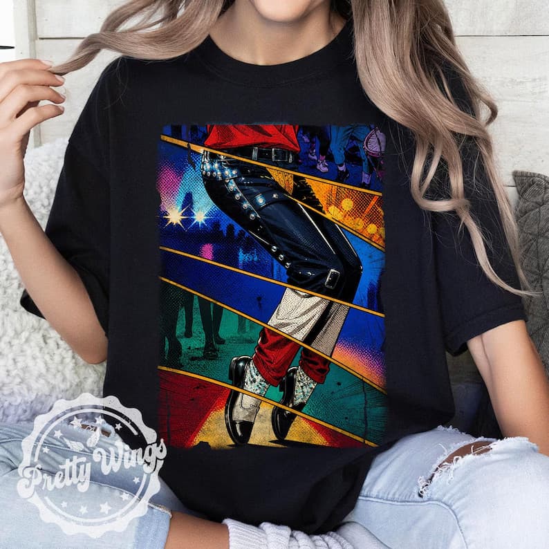Camiseta Masculina Feminina Oversized Estampa Michael Jackson Moonwalk Dança Colorida Streetwear