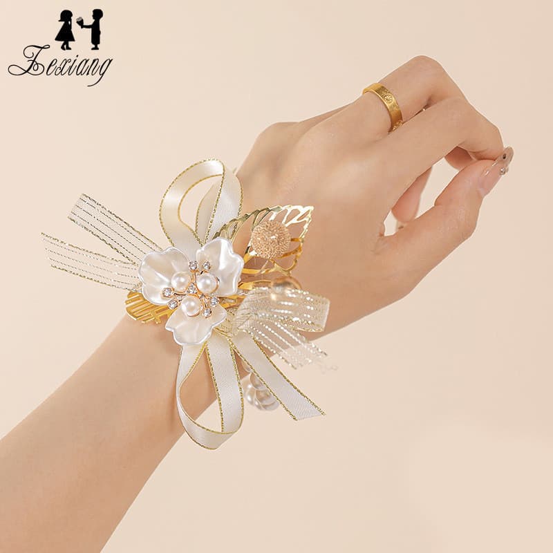 Pulseira de pulso para dama de honra, flor de mão para noivas recém-casadas, flor de mão fresca e delicada, pulseira de