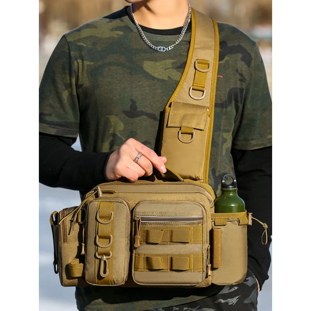 Nova bolsa de isca multifuncional bolsa de cintura bolsa de ombro masculina grande bolsa mensageiro bolsa de peito bolsa