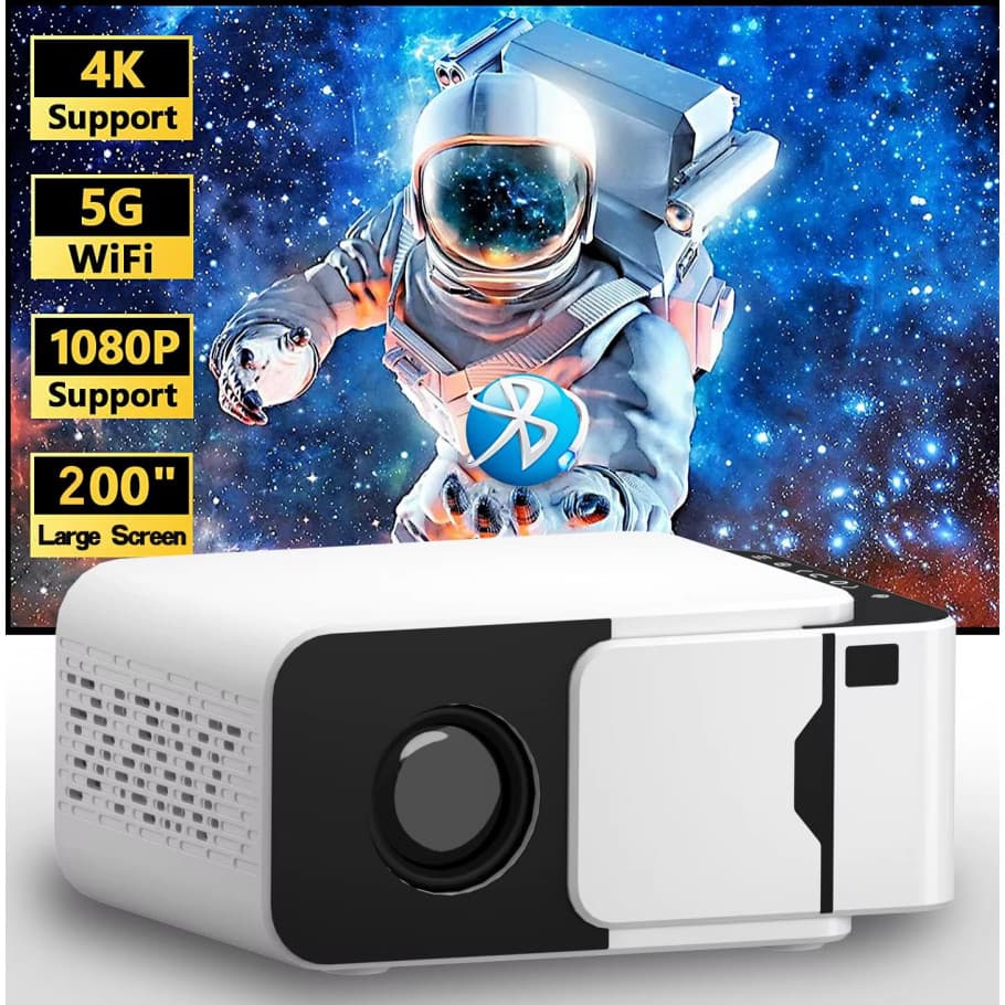 Projetor T5 Portátil 3D Android 13 WiFi Suporte 4K 150 Lumens LCD LED Curta Distância