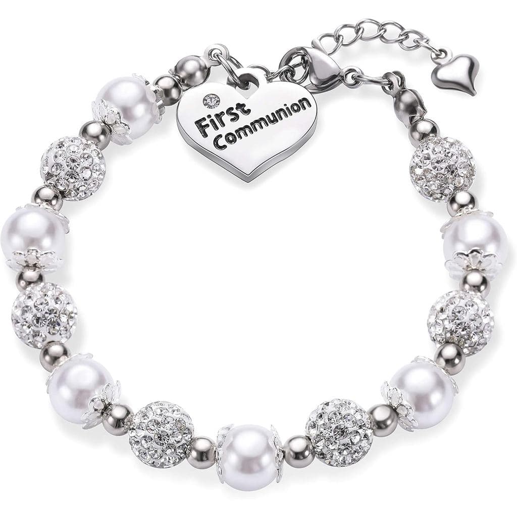 Pulseira de Primeira Comunhão Vinjewelry para Meninas, Presente de Batismo, Joia Artesanal para Meninas