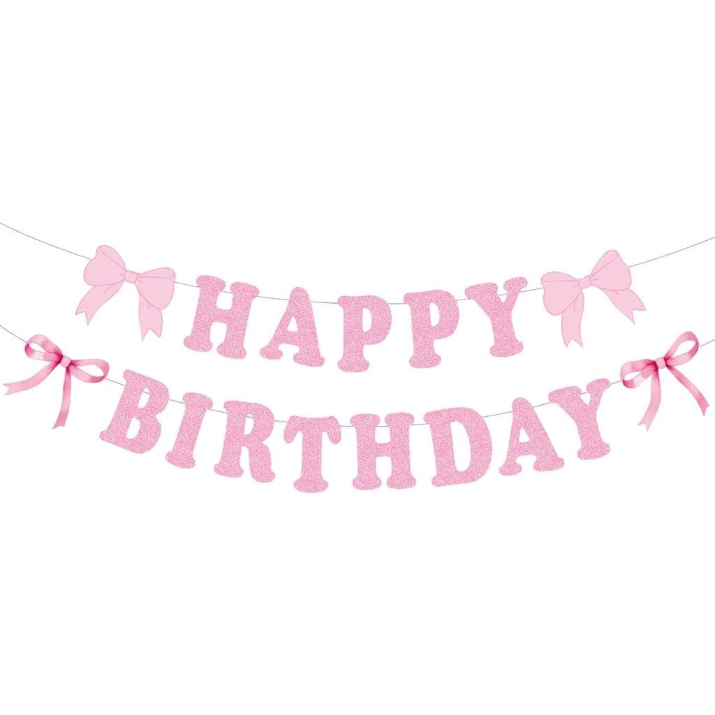 Faixa de Feliz Aniversário com Laço Rosa, Decorações de Aniversário com Tema de Laço, Artigos de Aniversário Coquette, A