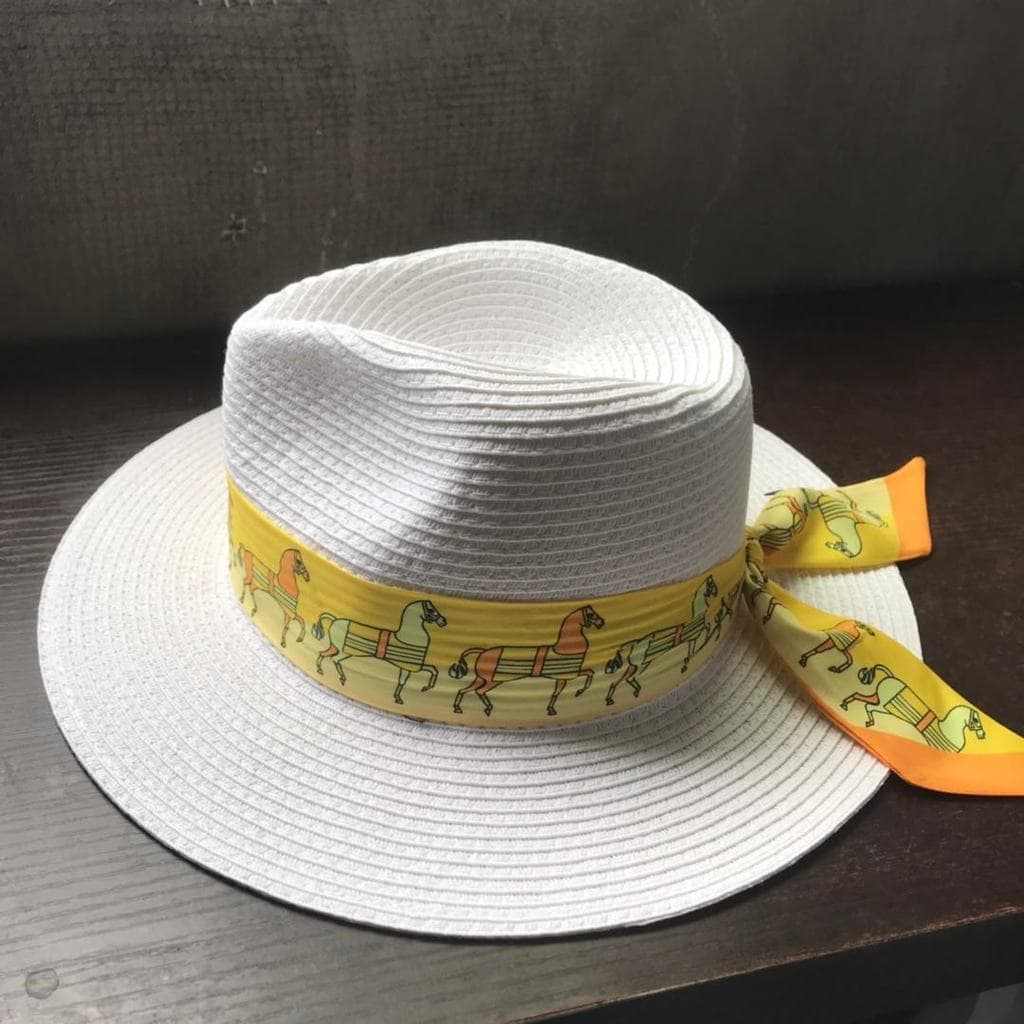 Chapéu de palha de aba larga com fita de pônei amarelo francês elegante retrô All-Match cartola simples influenciador pr