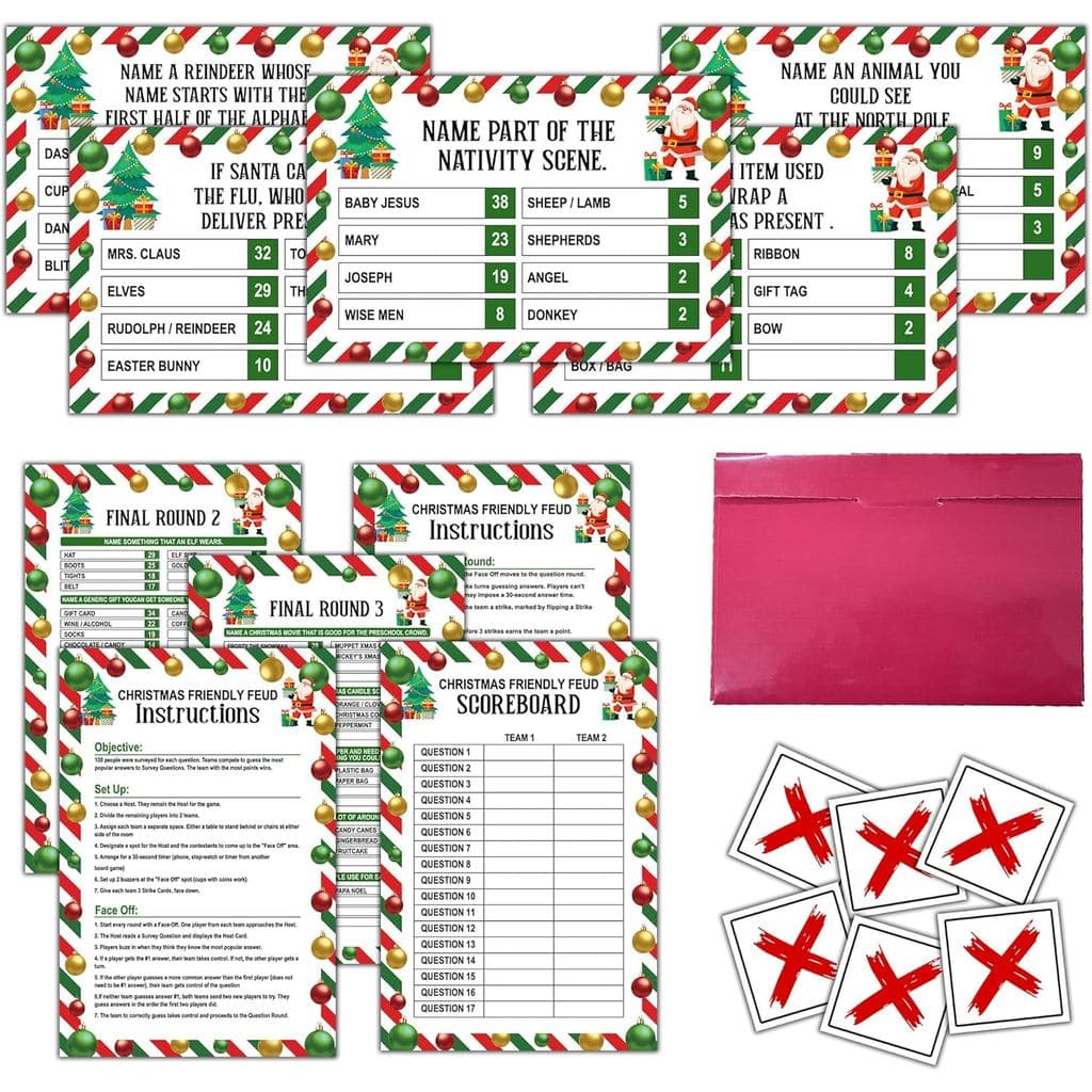 Ycyfckdr Jogo de Feud de Natal, Jogos de Feud Amigáveis de Natal para Reuniões Familiares, Jogos Familiares para Noites