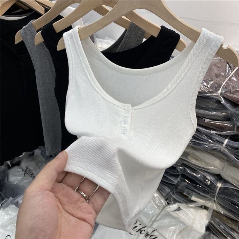 Menina quente botão branco rosqueado colete de algodão feminino roupa interior 2026 verão novo estilo estilo esportes se