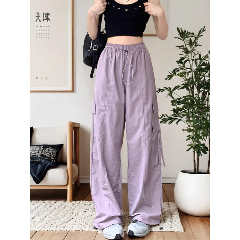 Estilo americano funcional vento macacão de secagem rápida feminino primavera verão este ano calças populares cordão cin