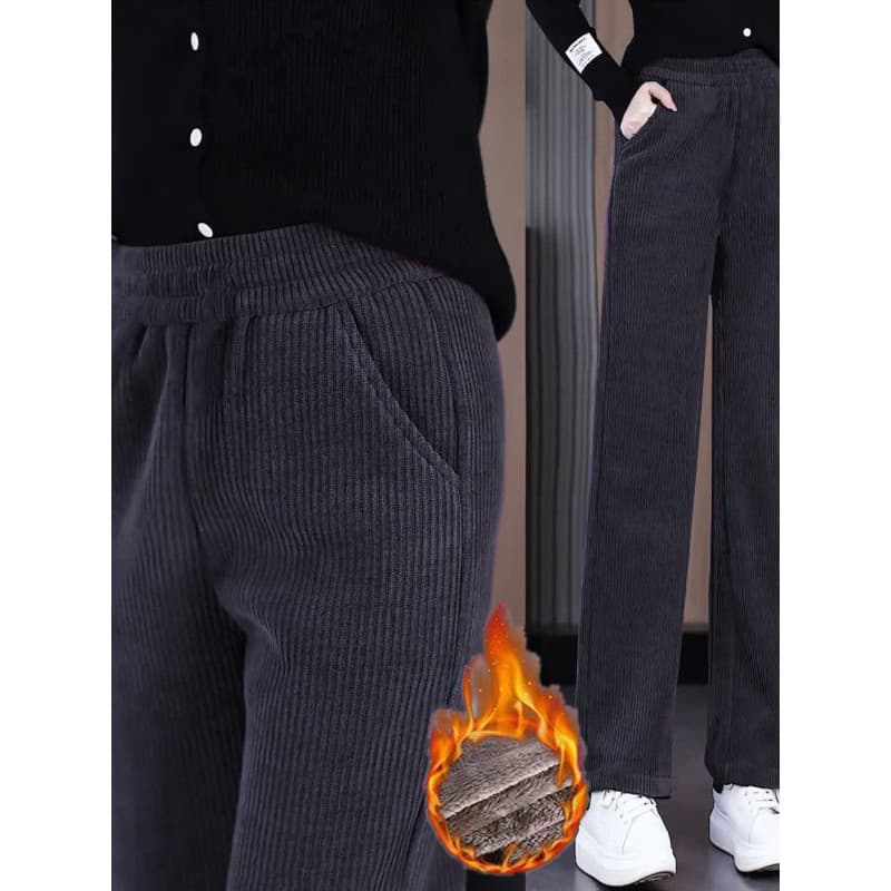 Veludo cinza mais veludo engrossado calças de perna larga feminino outono inverno cintura alta Drape solto mais magro ol