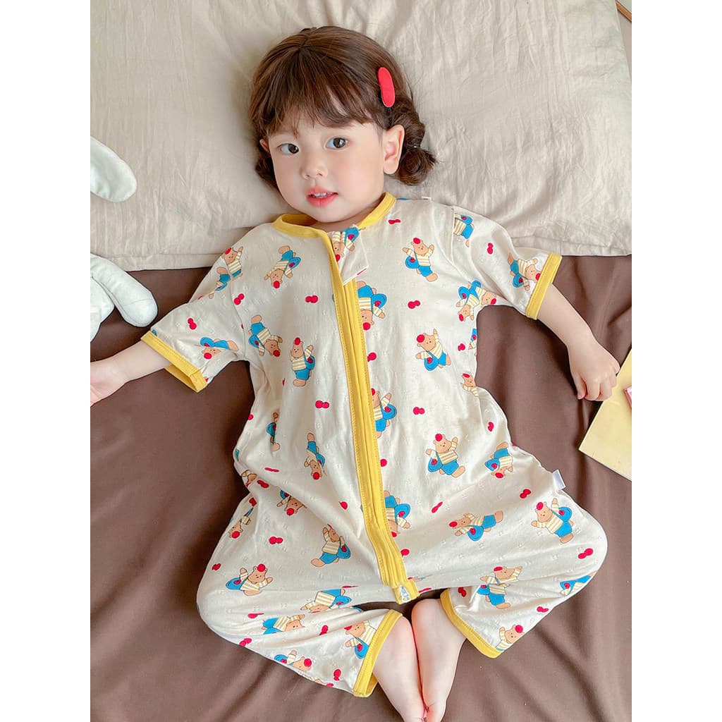 Verão bebê saco de dormir estilo fino bebê de manga curta respiração puro algodão meninos meninas crianças ar condiciona