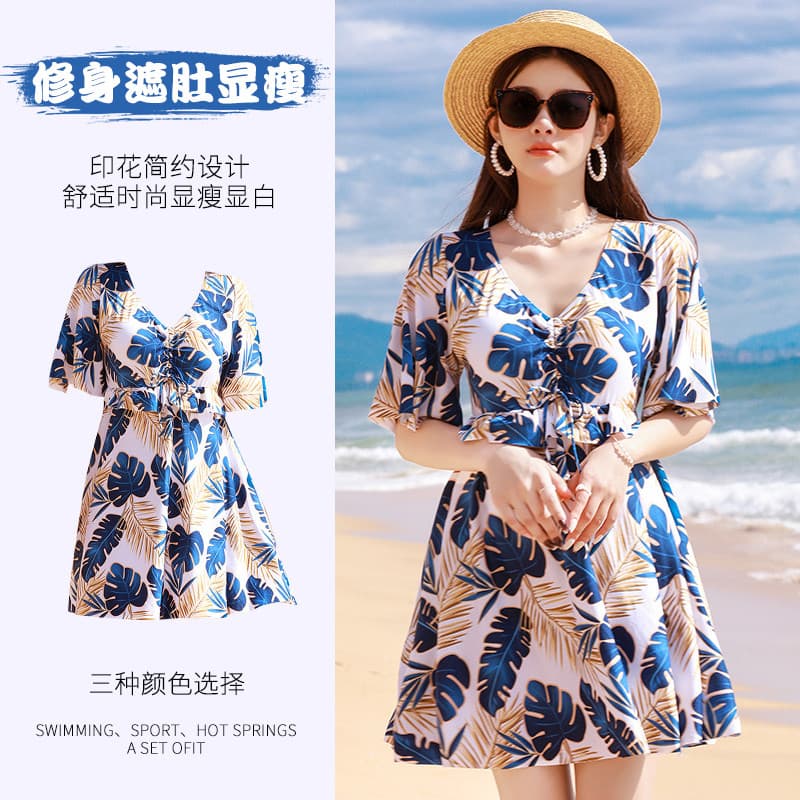 Maiô feminino Plus Size novo estilo saia de uma peça estilo 80kg gordura mãe férias primavera quente capa barriga conser