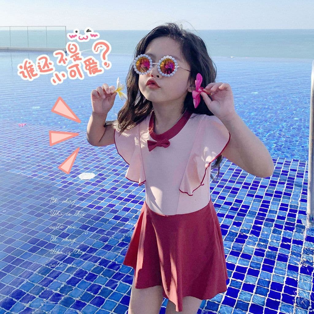 Meninas maiô novo estilo verão conservador bonito coreano princesa menina de uma peça manga folha de lótus primavera que