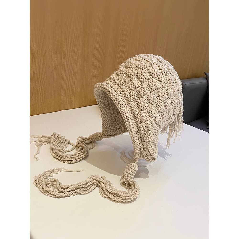 Outono inverno novo estilo chapéu de lã torção trança borla pulôver chapéu feminino viagem ao ar livre quente proteção d