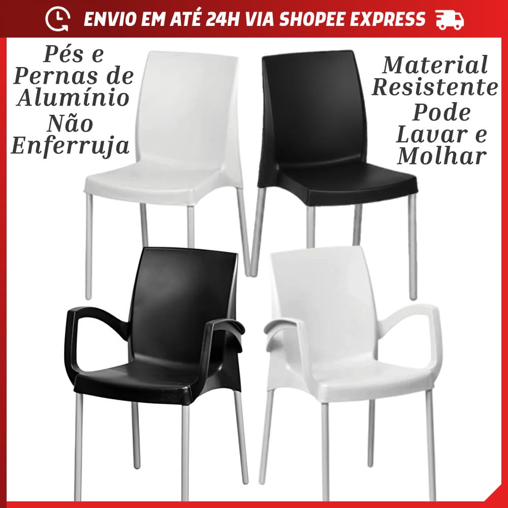 Cadeira Poltrona Classic Resistente Pés de Aluminío Selo Inmetro Escritório Sala de Jantar Jardim