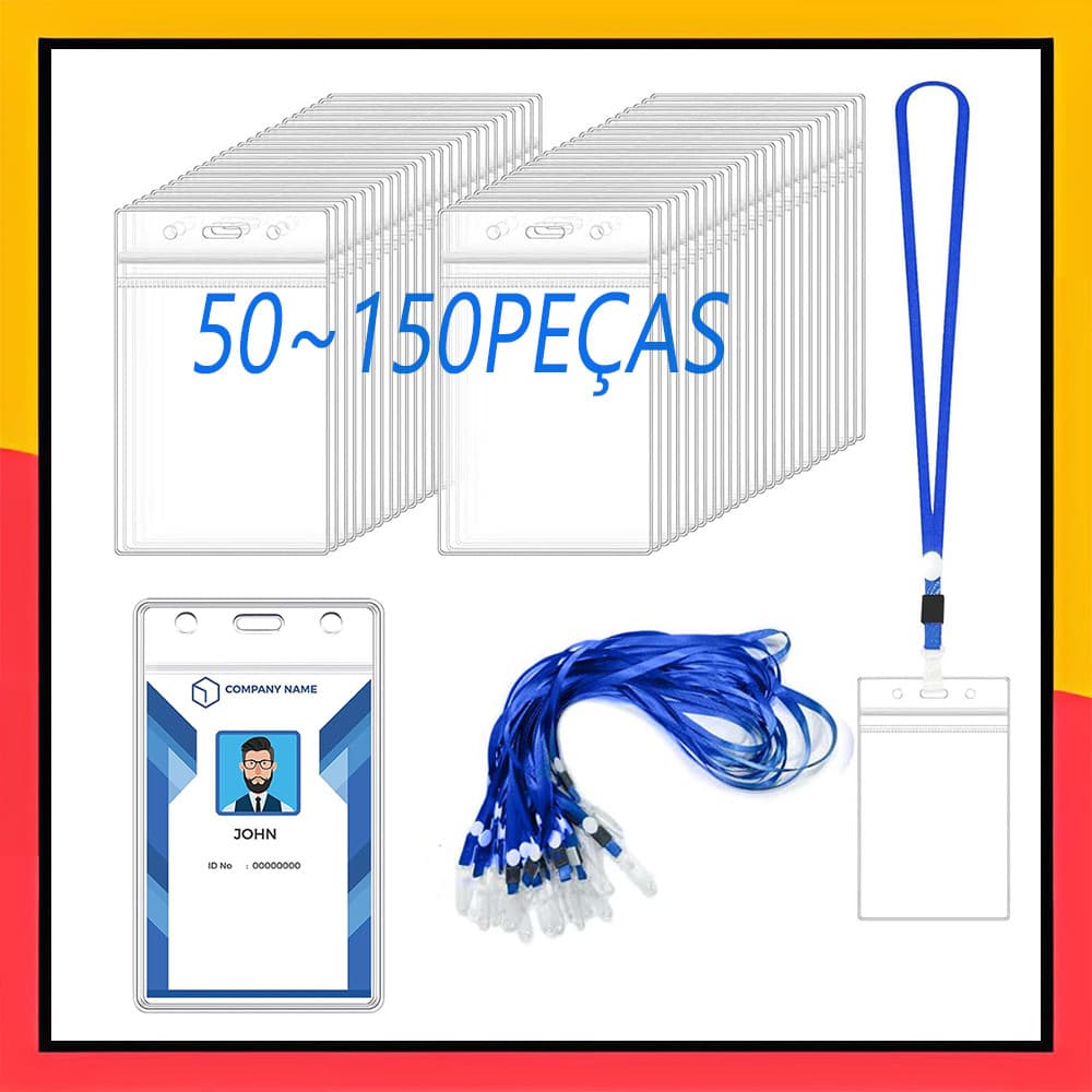 porta-crachá transparente vertical conjunto de 50 porta-crachás com cordão