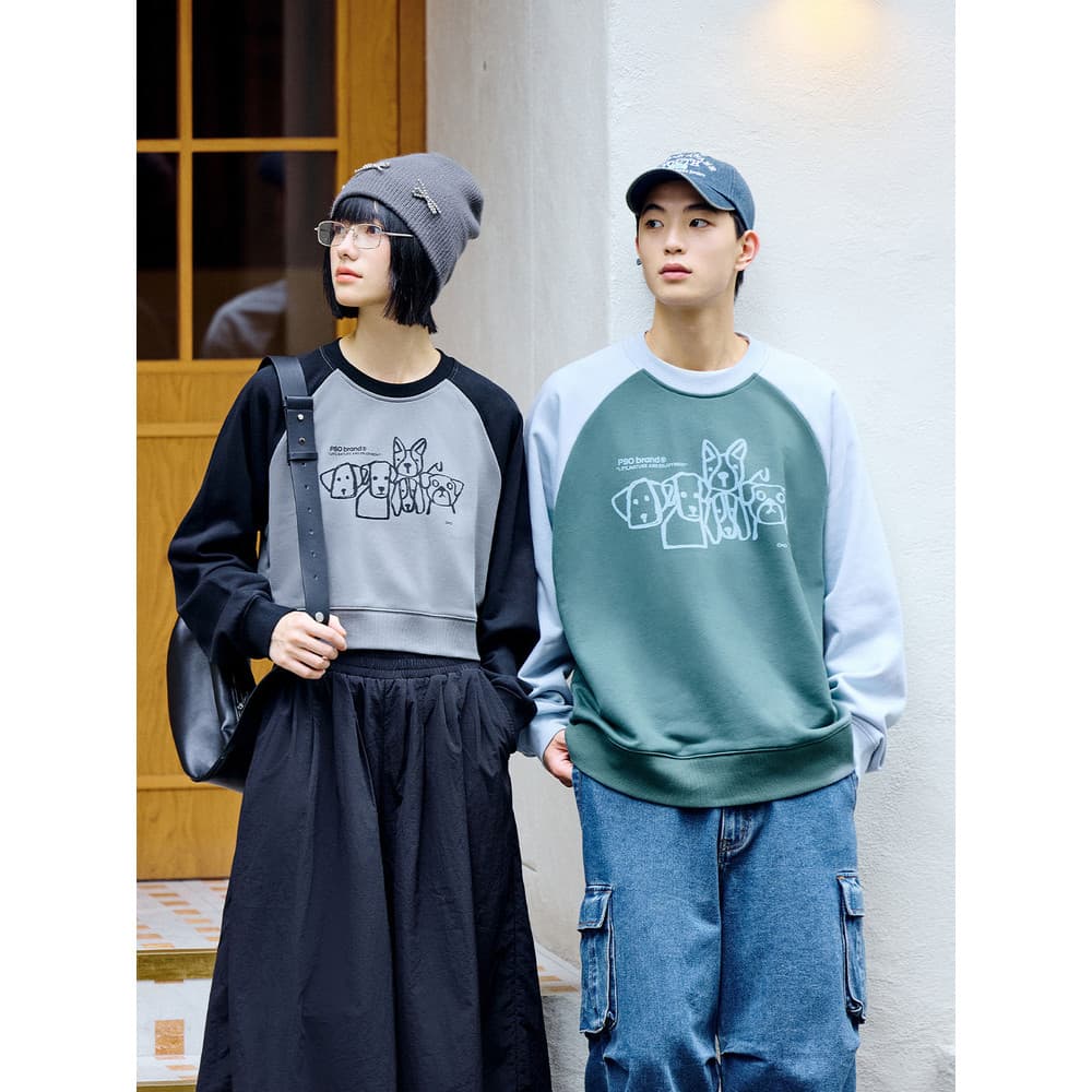 PSO marca masculina feminina toalha inferior de malha Graffiti filhote de cachorro Raglan ombro contraste cor curto em t