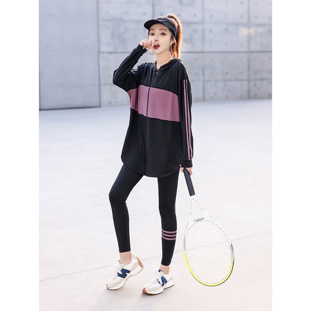 Esportes terno de Fitness feminino primavera outono estilo Plus Size gordura mm solto estilo de manga comprida Hip-cobri