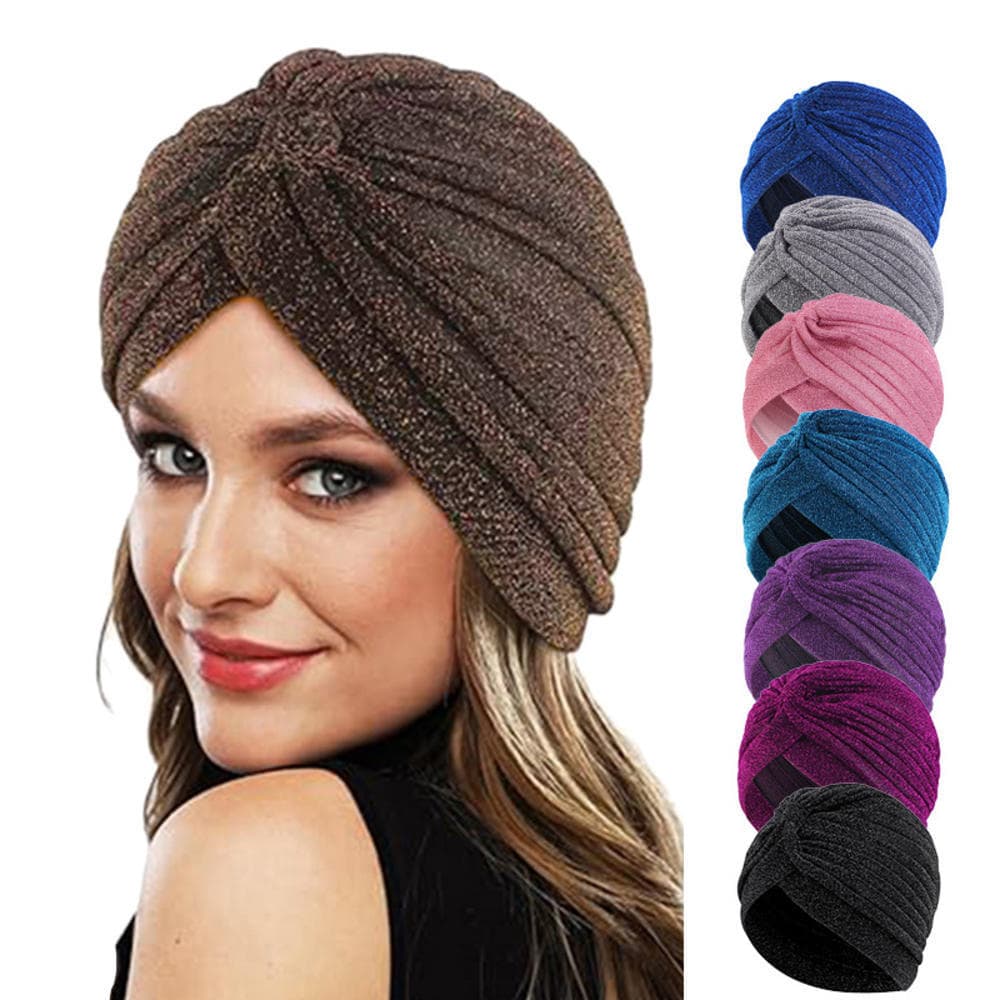 Envoltório De Cabeça De Turbante Com Glitter , Chapéu Design De Nó Brilhante Elegante Para Quimioterapia E Perda De Cabe