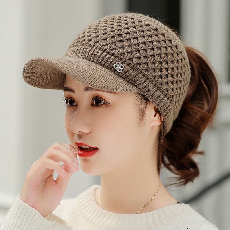 Versão coreana influenciador na moda vazio topo chapéu de lã meninas outono inverno engrossado quente chapéu de malha ao